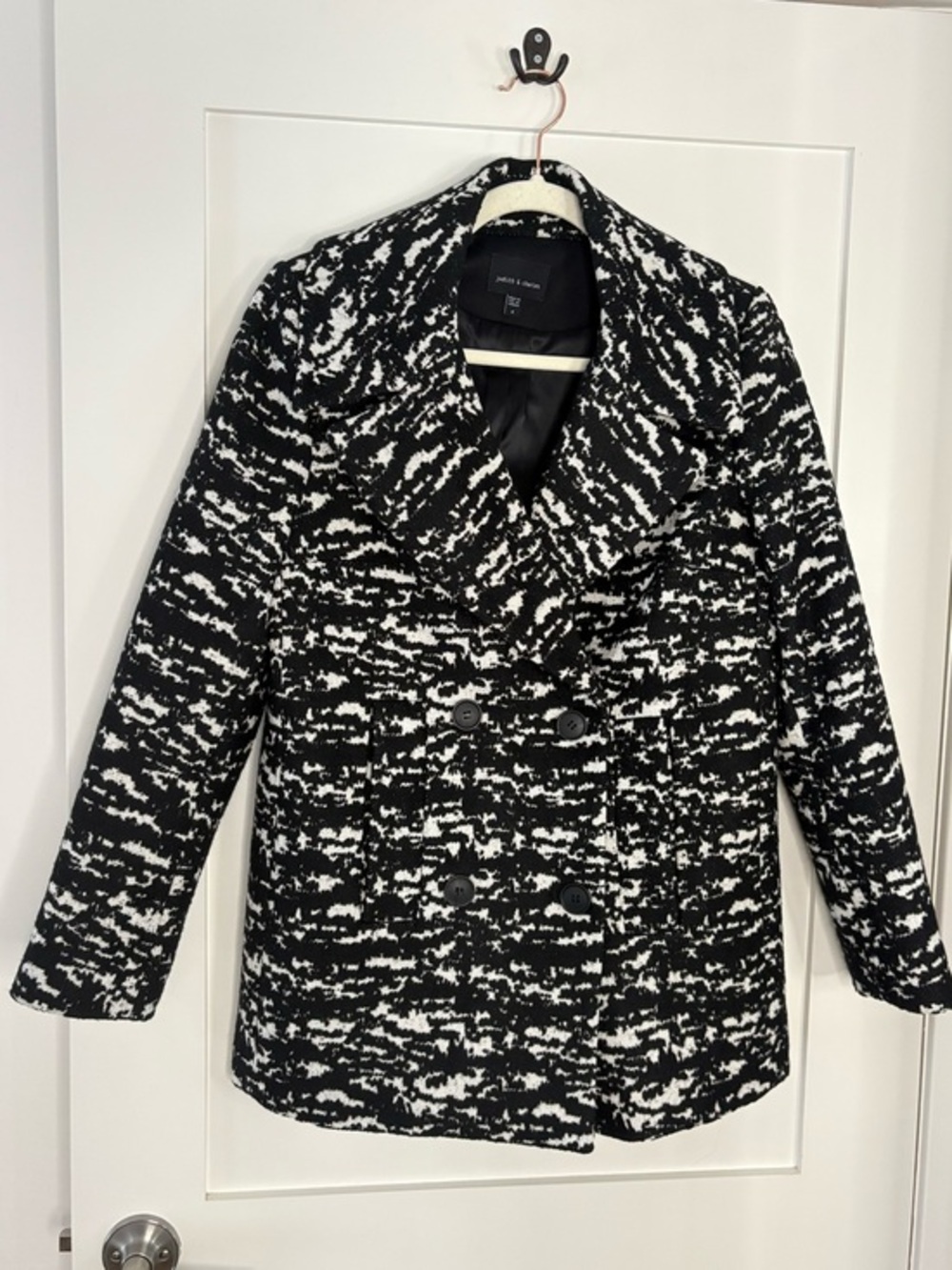 Judith & Charles Black Ivory Wool Blend Tweed Double Breasted Longline Blazer 4